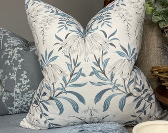 Laura Ashley Fabric, Floral blue cushion cover , pillow cover throw pillow cover in blue - double sided - limited stock!