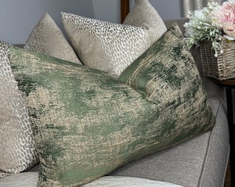 Funda de cojín verde oliva con brillo dorado – Tela Ashley Wilde, funda de almohada de lujo