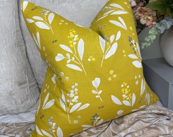 Decorative Leaf Design Cushion Cover, Cotton Ochre Yellow Throw Pillow Cover - Double Sided