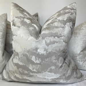 Ashley Wilde NIMBUS Luxury Metallic Clouds Silver Grey Cushion Pillow Cover For Sofa Bed or Throw. Designer Fabric High Quality Handmade