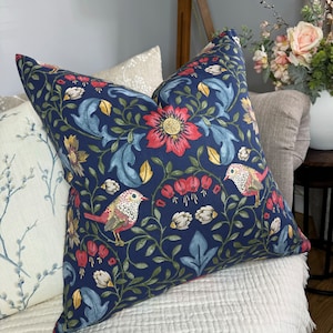 William Morris Look Cushion cover, handmade cushion cover, navy pillow cover, farmhouse pillow cover, navy - green birds cushion cover,