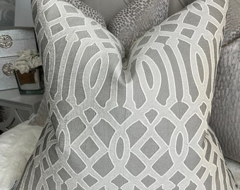 NAVAJO Luxury Textured, Geometric Silver - Grey Cushion Cover, Pillow Cover, Throw Pillow For Sofa Bed or Throw. Designer Fabric