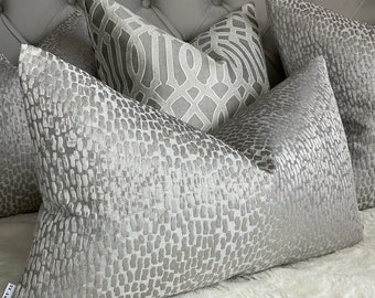 Antelope Luxury Textured Rectangle Cushion Pillow Cover 12&quot;x20&quot; Grey Dove Designer Fabric High Quality Handmade