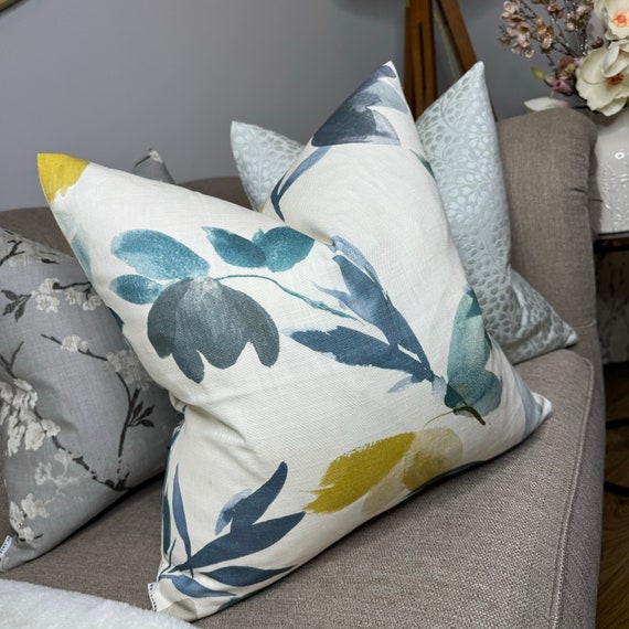 Floral Cushion Cover Pillow Cover For Chair Sofa Bed John Lewis Fabric LENTON ROSE PRINT Teal Citrine Leaf Design Country Home
