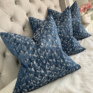 Luxury Cushion Cover, Pillow Sham , Throw Pillow - Navy Pillow - Silver Grey Sofa Bed Designer Ashley Wilde Fabric, METEOR Double Sided