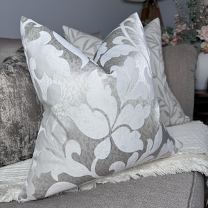 Elegant  Damask Stone Taupe Cushion Cover, 16&quot; Pillow Cover, Luxury Throw Pillow / Worldwide Shipping & Double Sided - Designer Fabric