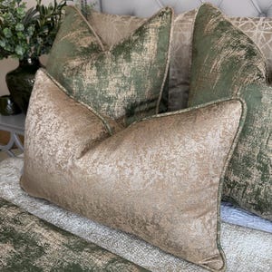 Luxury Gold Cushion Cover Green Piping - Gold Green Throw Pillow Cover Euro Sham, Diana Brass Gold Fabric, Curico Green Piping, Modern Home
