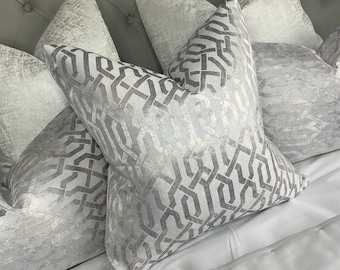 Funda de cojín geométrica plateada, funda de almohada decorativa Euro Sham, doble cara, hogar de lujo / tela GEO
