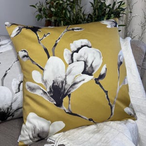 Magnolia Floral Cushion Cover, Grey - Ochre Pillow Cover For Sofa - Chair / Harlequin Lotus Fabric