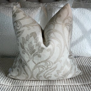 Elegant  Damask Cushion Cover, Pillow Cover, Throw Pillow / Worldwide Shipping & Double Sided Beige - Natural