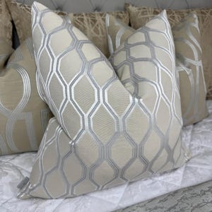 Luxury Geometric Design Cushion Cover, NATURAL Silver Pillow Cover for sofa or bed,  Throw Cushion Cover, Designer Fabric - Double Sided