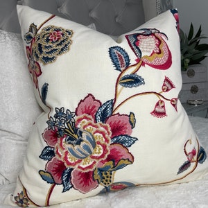 So Beautiful Cushion Cover, Pillow Cover 20&quot; Embroidered Floral Print / John Lewis & Partners ZEPHORA Fabric Double Sided / Made in UK