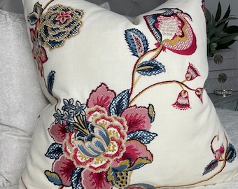Très belle housse de coussin, taie d'oreiller 20 pouces brodée florale / John Lewis & Partners ZEPHORA tissu recto-verso / Fabriqué au Royaume-Uni
