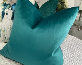 Modern Teal Double Sided Cushion Cover, scatter pillow sham for sofa or bed / John Lewis Fabric Knitted Velvet Polyester Fabric