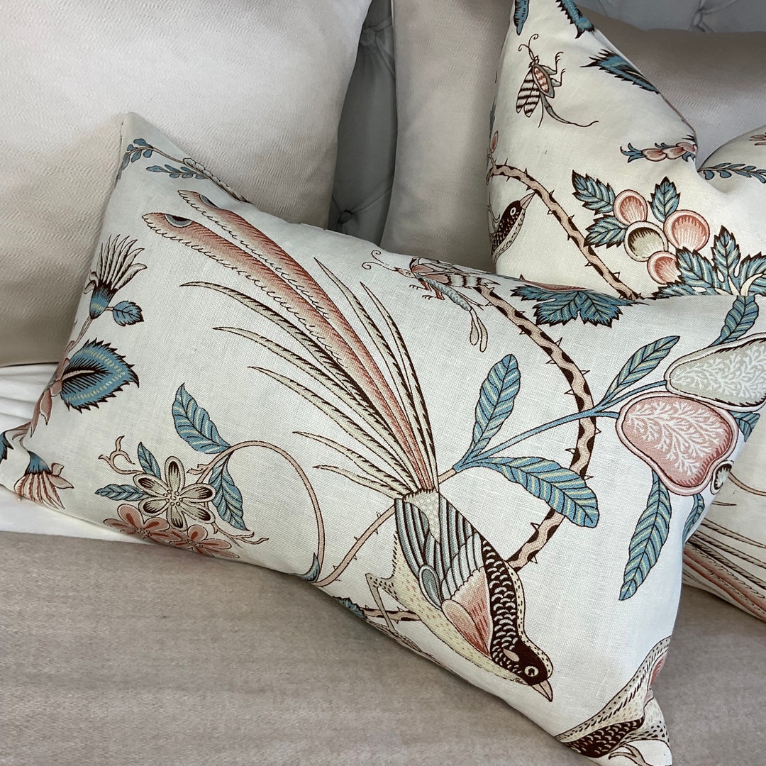 Linen SCHUMACHER Campagne Peacock & Rouge - French Floral Design ...