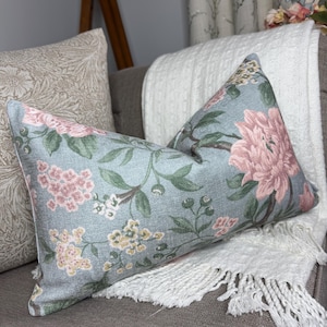Handmade Cushion Cover 12"x20", Laura Ashley Floral Chenille Blush cushion cover, blue pink floral pillow cover, sofa bed throw pillow cover