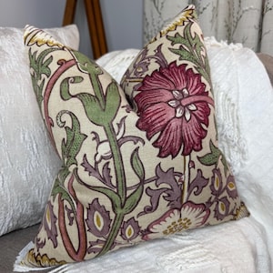 Floral Design Cushion Cover, Purple Green Pink Throw Pillow Cover for Sofa or Bed, Vintage Home Decor, double sided - worldwide shipping