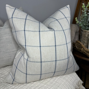 Highland Tartan Check cushion cover, beige blue pillow cover, double sided, modern - countryside home decor.