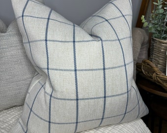 Highland Tartan Check cushion cover, beige blue pillow cover, double sided, modern - countryside home decor.