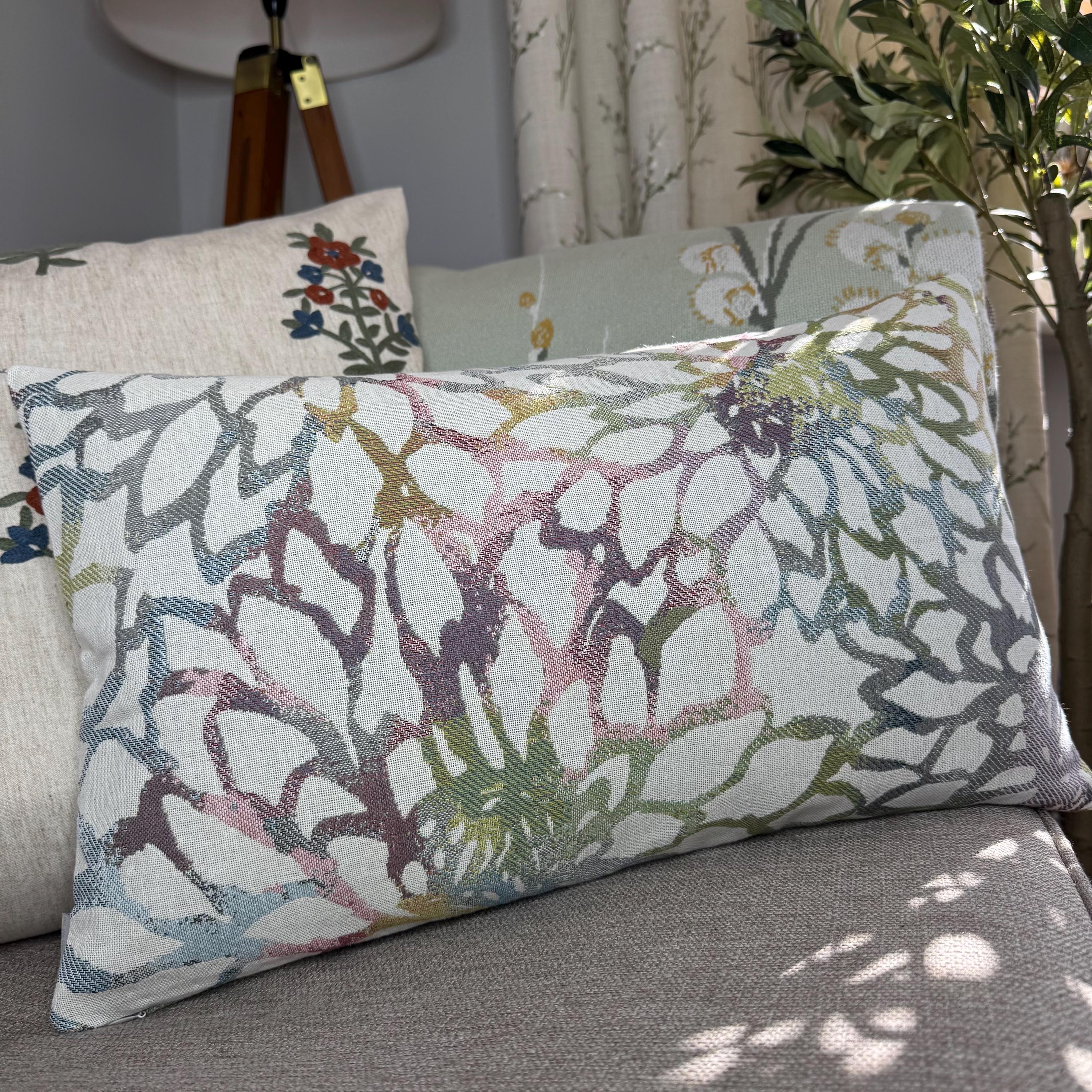 Decorative Cushion Cover, Floral Design Pillow Cover 12" x 20" - Voyage Fabric - Kielder Blush - Made In UK,  Countryside Home Cushion Cover