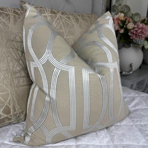 Luxury taupe cushion cover, geometric pillow cover, designer scatter cushion cover, taupe silver pillow cover, Prestigious Textiles Fabric
