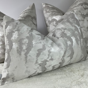 Heavenly Cloud ( Nimbus ) Luxury Modern Cushion  Cover, Throw Pillow 12&quot;x20&quot; Bolster  Silver - Grey,  Double Sided, Ashley Wilde Fabric