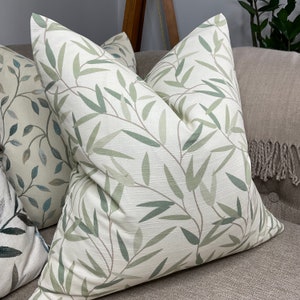 Laura Ashley Design Willow Leaf Cushion Cover - Decorative Double Sided Pillow Cover - Green Leaf Design - Handmade - Worldwide Shipping