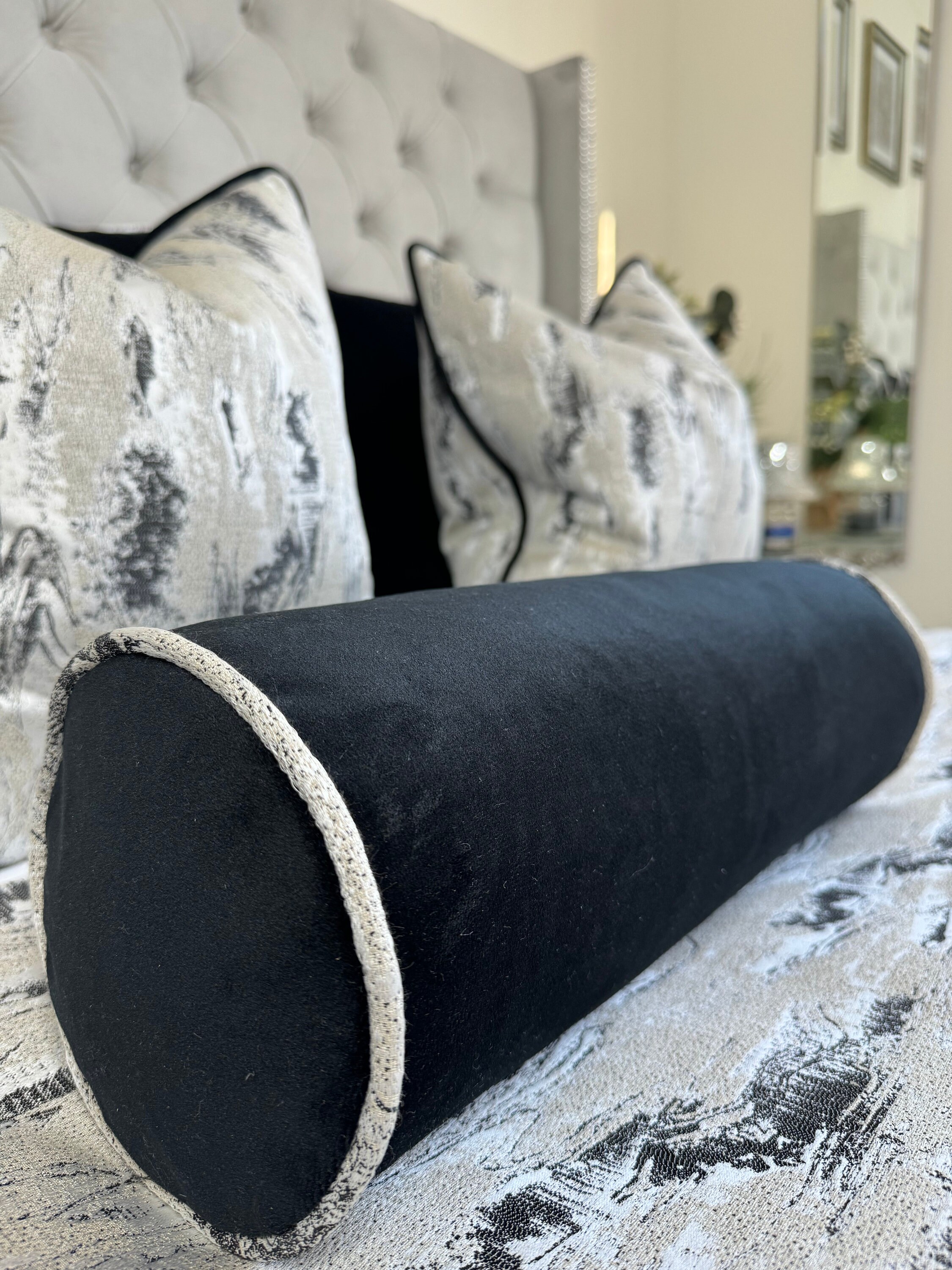 Black Bolster Cushion Black Cushion Black Velvet Pillow Marble Piping Decorative Bed Cushion Black Bedding Black Decor Handmade Etsy Canada
