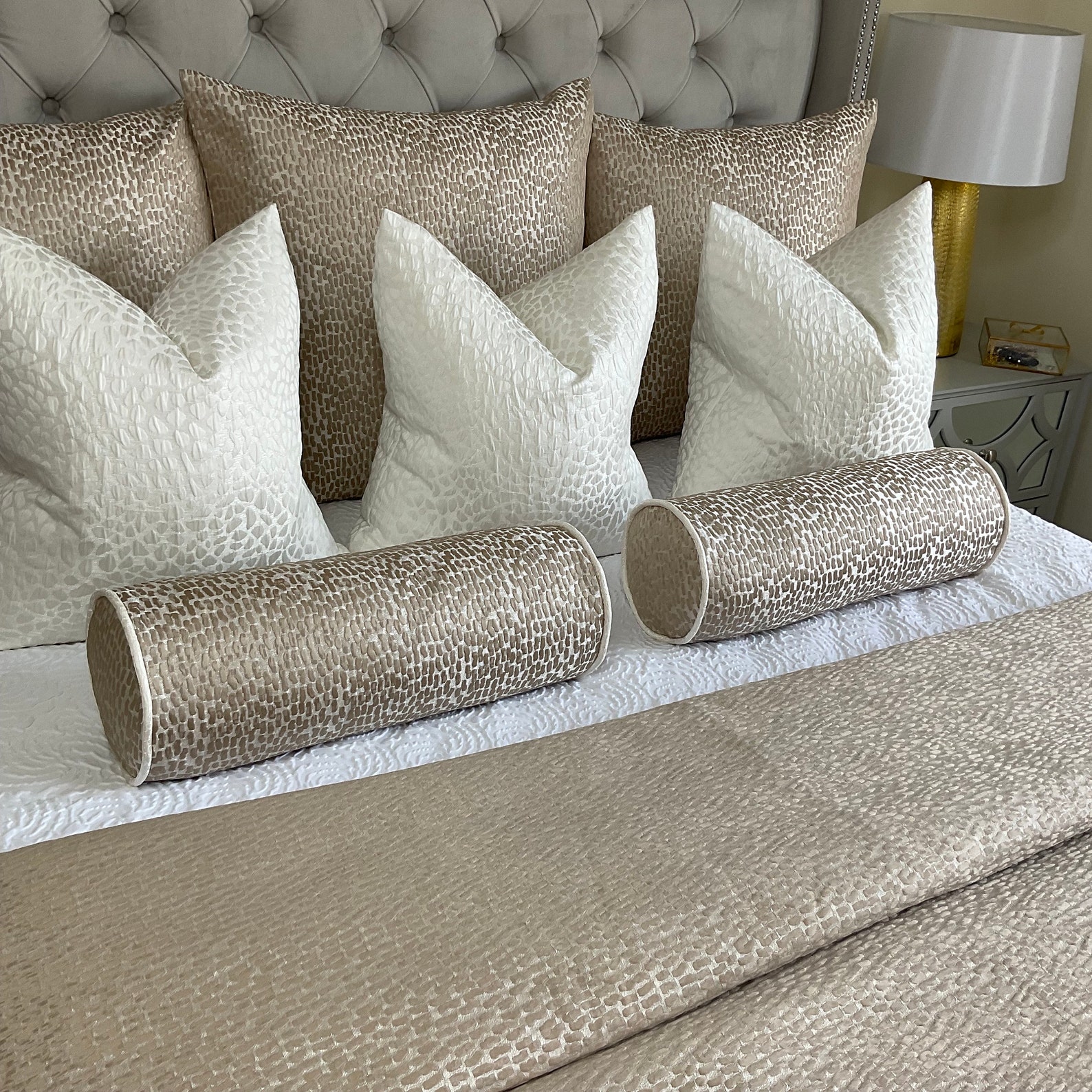 Antelope Luxury Textured Bolster Champagne Gold Duck Feather Cushion 