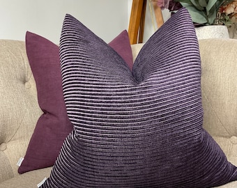 Purple - Plum Cushion Cover, Modern Sofa Pillow Cover Made in Furnishing Fabric, Stripped - Chenille, Double Sided - Decorative Throw Pillow