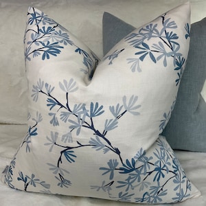 Blue Pillow Cover, Jasmine Trail Leaves Cushion Cover, Blue - White Cushion Cover, John Lewis & Partners Fabric, Worldwide Shipping