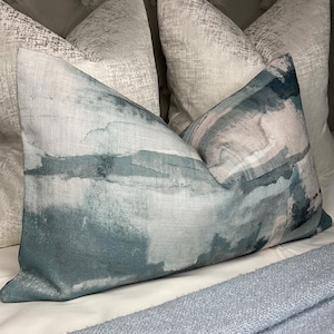 Abstract Teal Blue Cushion Pillow Cover,  John Lewis & Partners SHIOMI  Designer Fabric, Made In UK Double Sided 12" x 20" Rectangle