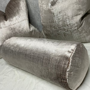 Osamu Luxury Bolster Cushion 16" x 6" Designer Harlequin Fabric High Quality Handmade Textured Fabric Velvet Taupe