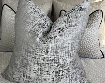 Handmade Steel Grey Textured Cushion Cover, Luxury Double Sided Pillow Sham