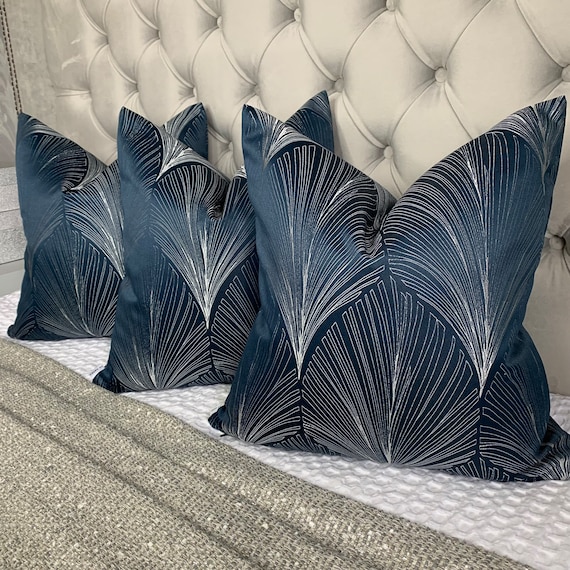 Art Deco Pillow Cover John Lewis Deco Fan Fabric Cushion Cover Navy Pillow Cover Throw Pillow Designer Fabric Worldwide Shipping Etsy Denmark