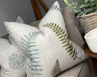 John Lewis & Partners FERN Cushion Cover - Duck Egg Green - Double Sided - Handmade - Countryside Home Decor EMBROIDERY FERN