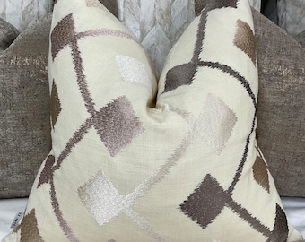 Embroidered Cushion Cover - Throw Pillow Cover - Double Sided - Beige Cream Sand 16"                                Designer Clarke & Clarke