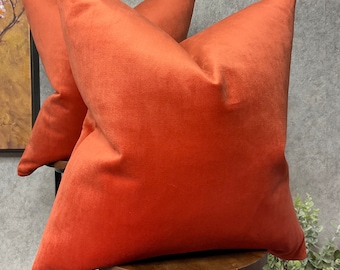 Velvet Orange Cushion Cover, Luxury velvet pillow cover, reach orange colour scatter pillow cover - double sided , John Lewis Fabric