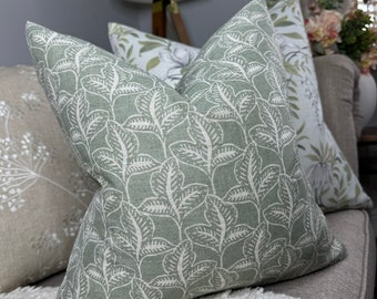 Funda de cojín con estampado de hojas verdes, funda de almohada verde empolvado, funda de almohada moderna para sofá, John Lewis Fabric, decoración rústica/campestre para el hogar.