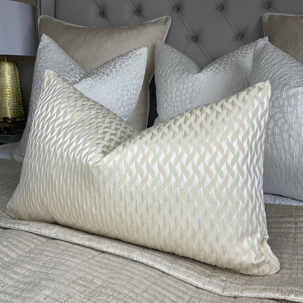 Decorative Cushion Cover Textured Luxury Throw Pillow Cover for sofa or bed - cream ivory - double sided - decorative