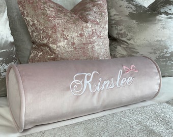 Personalised name cushion, pink velvet name pillow - perfect cushion for birthday gift, baby girl bedroom pillow, decorative cot bed pillow