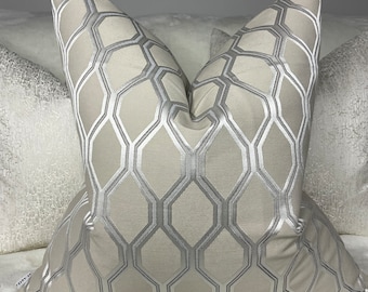 Luxury geometric design cushion cover for sofa or bed, natural - silver geometric pillow cover, modern throw pillow ALBANY John Lewis