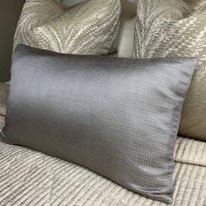 Momentum Accent Fabric by Harlequin Grey Steel Beige Satin Weave - Luxury Cushion Cover, Throw Pillow Cover SIZE 12&quot; x 20&quot; Double Sided