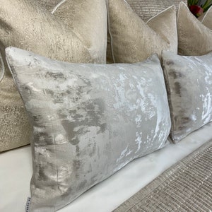 Rectangle Metallic Cushion Cover, Throw Pillow 12&quot;x20&quot;, Champagne Tessere Clarke & Clarke Fabric / Luxury Bed Bedroom Decor