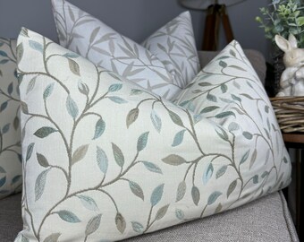 Scatter Cushion Cover, Sofa Pillow Cover, Voyage Cervino Fabric, Classic Leaf Trail, 12" x 20" , Duck Egg Cushion Cover, Double Sided