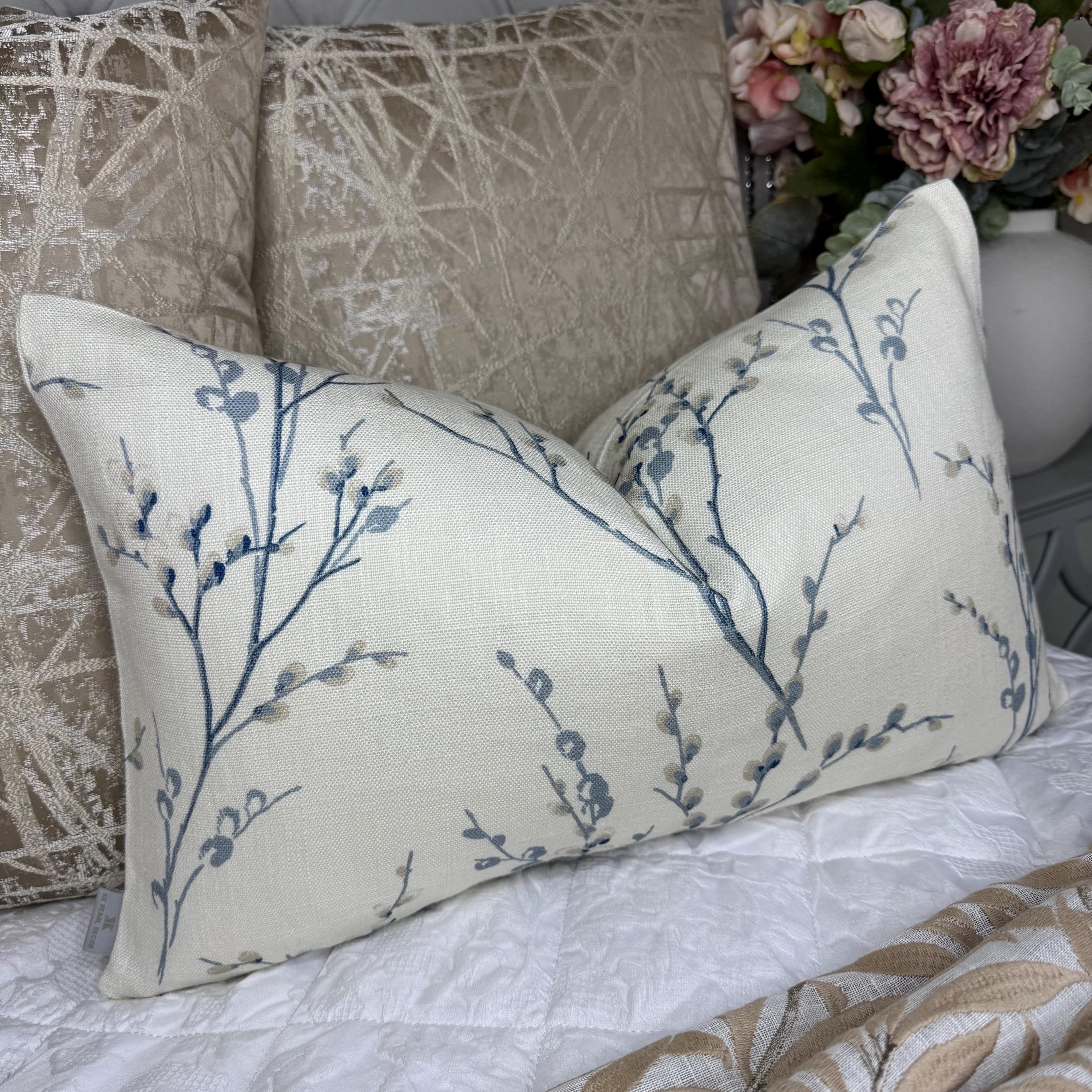 ローラアシュレイデザイン プッシーブルー ウィローリーフ クッション