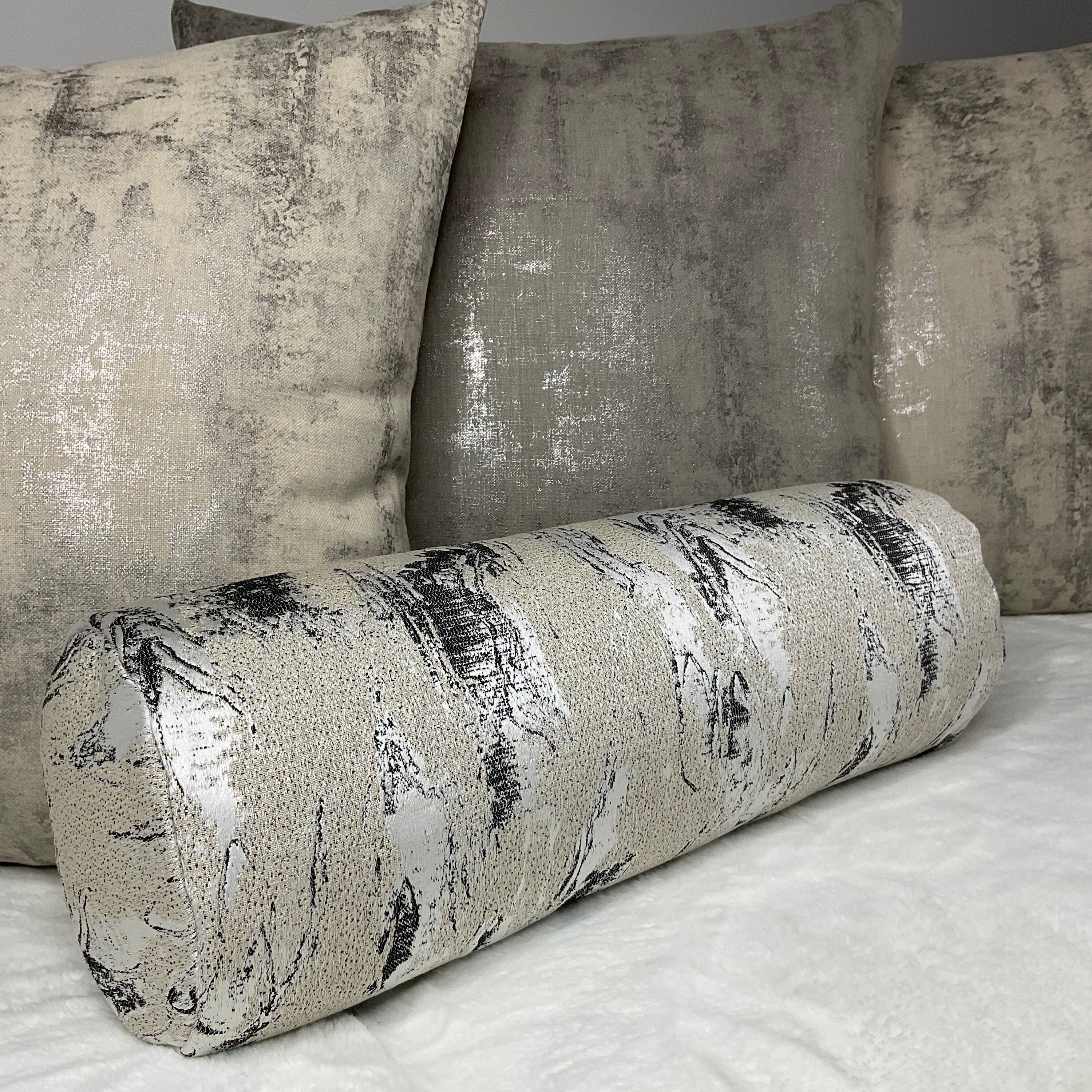 Luxury Bolster Cushion 16" x 6" CALICO Charcoal - Marble  Designer Textured Fabric, High Quality Handmade in UK, Bed Set - Bedding