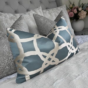 Fascino Duck Egg Teal Cushion Cover, Luxurious Throw Pillow Cover for Sofa / Bed, Luxury Home Decor - Bedroom , Designer Fabric, Size 12x20&quot;