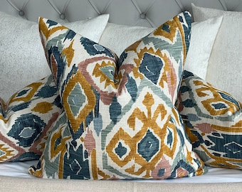 MAYA Ikat Cushion Cover • John Lewis Honey Fabric • Contemporary Ikat Pillow Case  • Cotton Blend • Double Sided • Handmade in UK