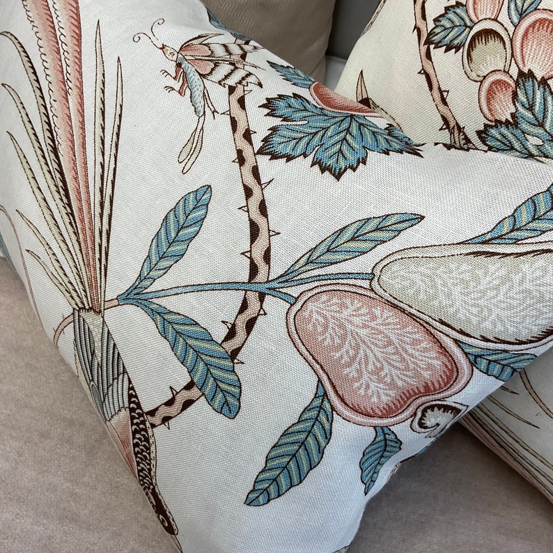 Linen SCHUMACHER Campagne Peacock & Rouge - French Floral Design ...